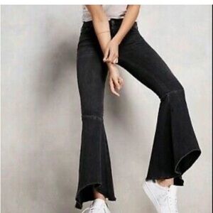 Free People Dream Lover Black Flare Jeans 25 Raw Hem Retro Y2K Boho Stretch
